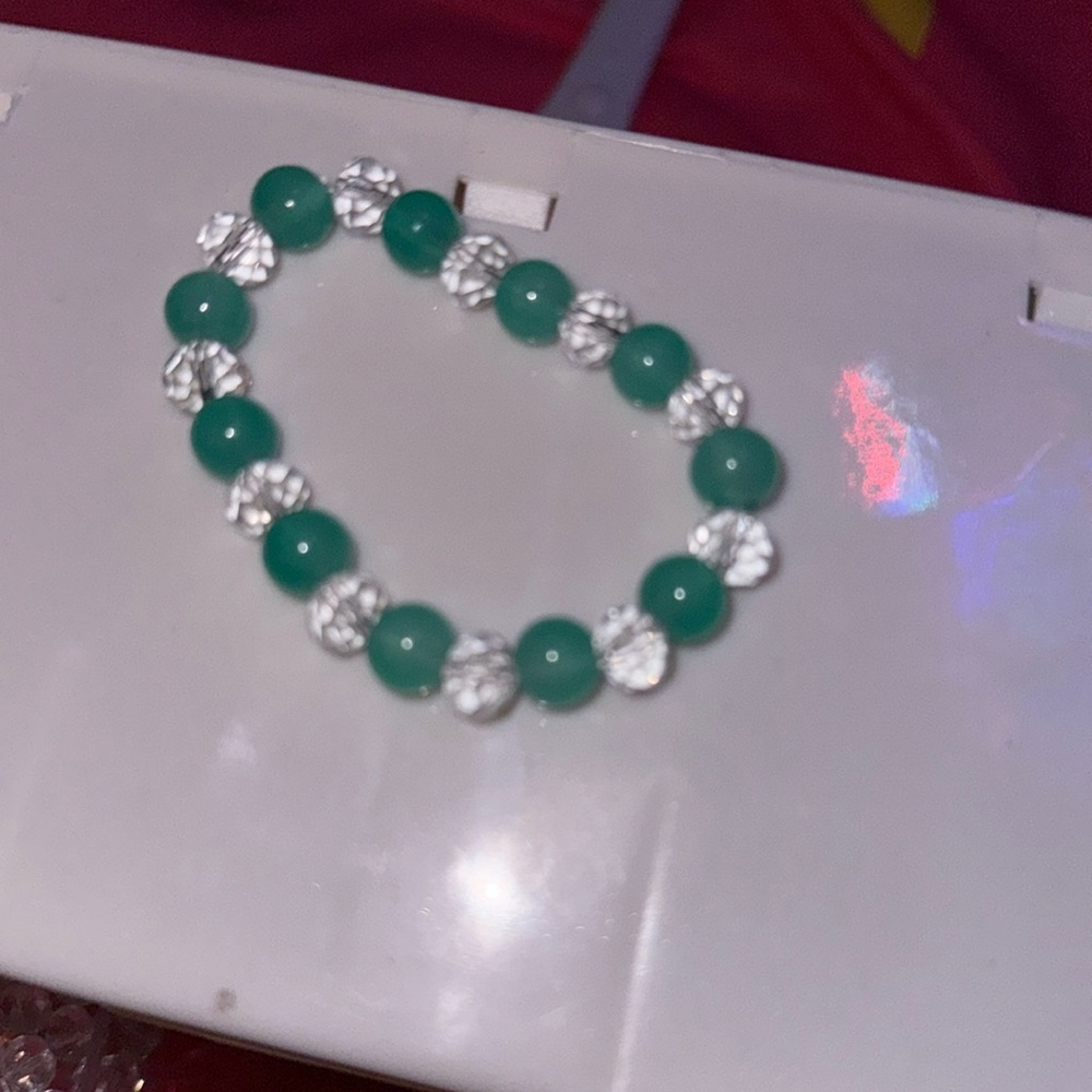 Teal and white beaded bracelet homemade we would love if you buy it